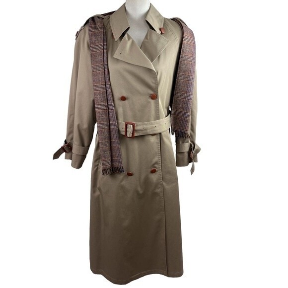 Vintage Classic Misty Harbor Lined Trench Coat 12 Petite Belted Double Breasted - Picture 1 of 15